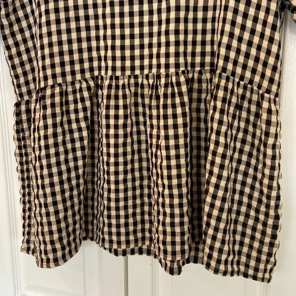 Layerz Willow Top. Black and cream gingham with plum embroidered sleeves. - Picture 4 of 7